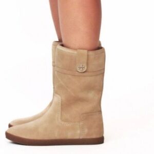 Tory Burch Alana Suede Shearling Mid Calf Boots Sz 6 Women